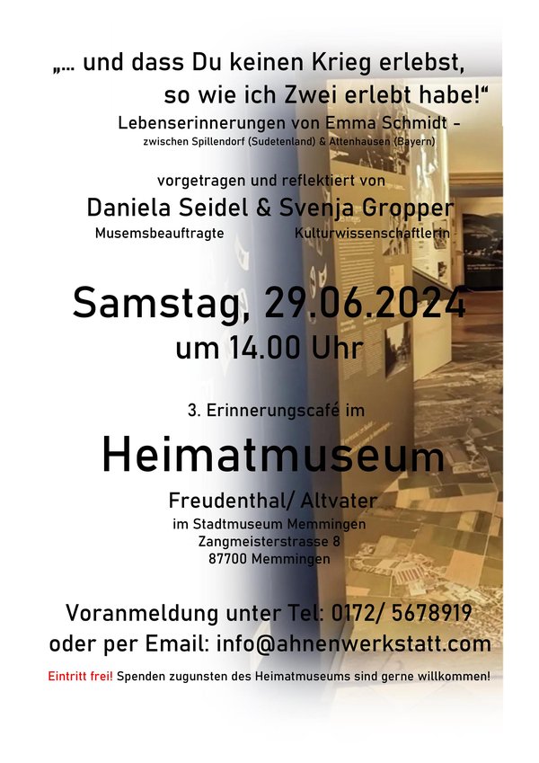 Flyer 3 Erinnerungscafe Thema Lebensgeschichte Emma Schmidt 29. Juni 2024