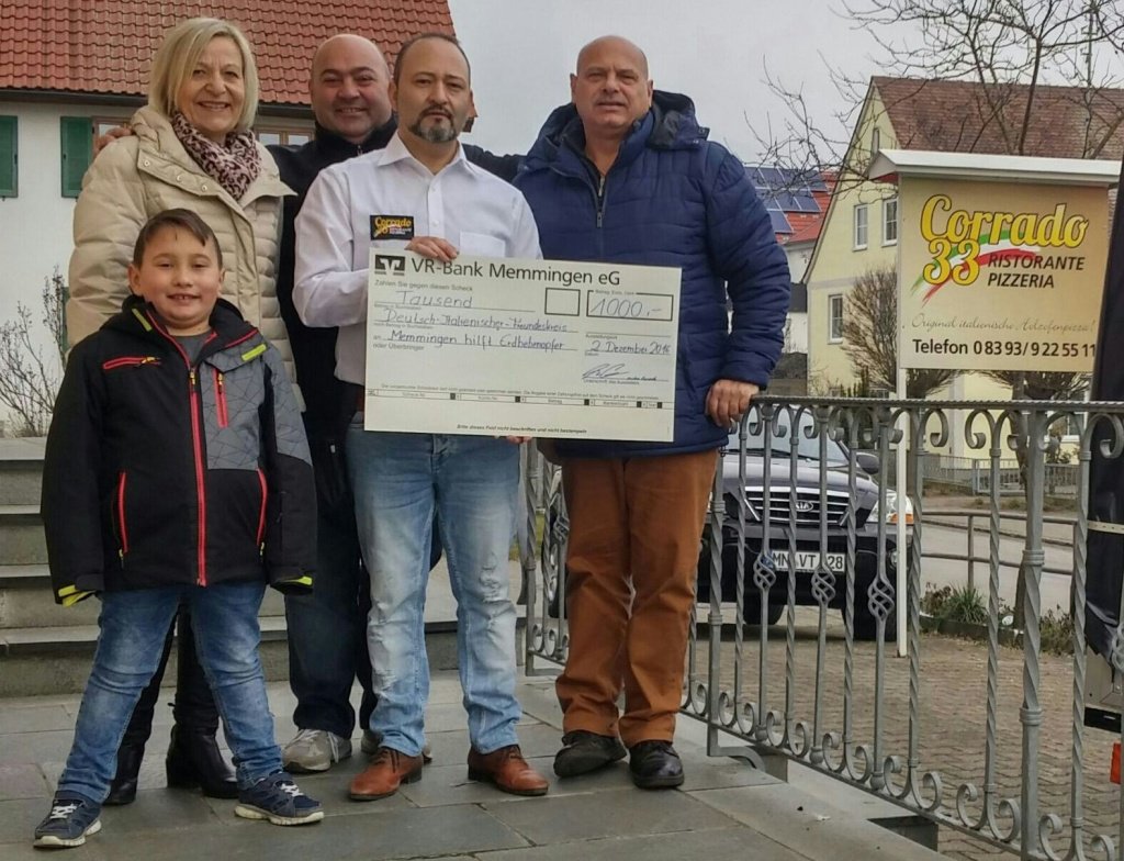 Pizzaessen hilft:  1.000 Euro Spende für Erdbebenopfer in Teramo